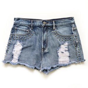 FOREVER 21 Studded Distressed Denim Shorts Sz 30